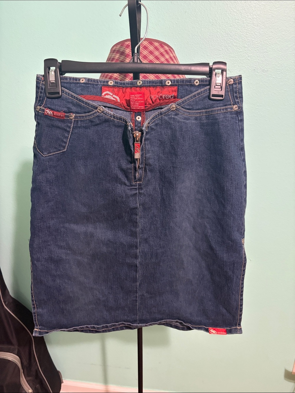 Dark Blue Denim Skirt with Red Trim